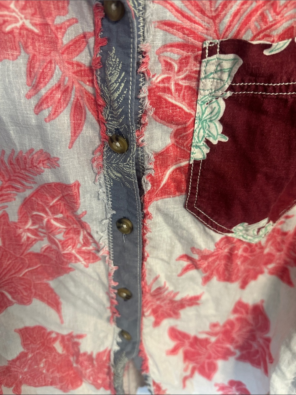 We The Free Blue and Coral Floral Button-Up Shirt - Picture 2 of 3